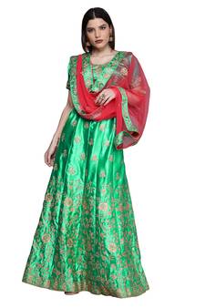 Green diamond satin semi stitched lehenga
