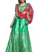 Green diamond satin semi stitched lehenga