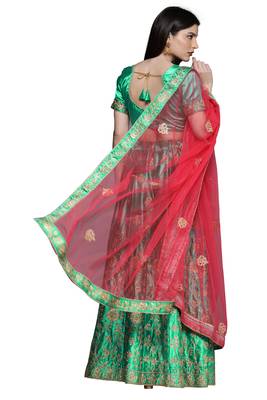 Green diamond satin semi stitched lehenga 3