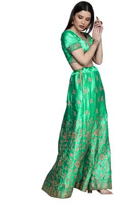 Green diamond satin semi stitched lehenga 4