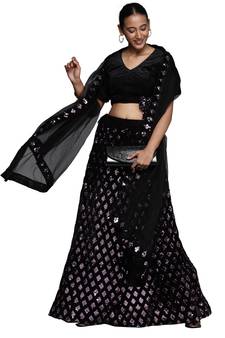 Multicolor sequins velvet semi stitched lehenga