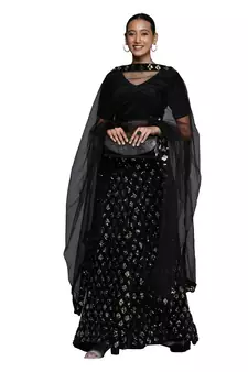 Multicolor sequins velvet semi stitched lehenga