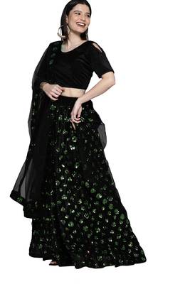 Multicolor sequins velvet semi stitched lehenga 2