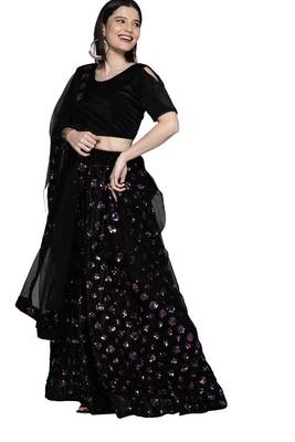 Multicolor sequins velvet semi stitched lehenga 1