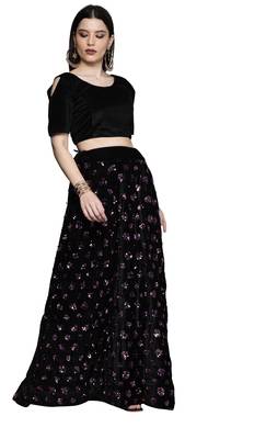 Multicolor sequins velvet semi stitched lehenga 4
