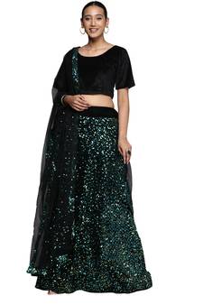Multicolor sequins velvet semi stitched lehenga