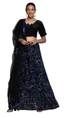 Multicolor sequins velvet semi stitched lehenga 1
