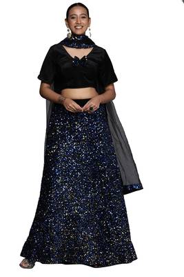 Multicolor sequins velvet semi stitched lehenga 2