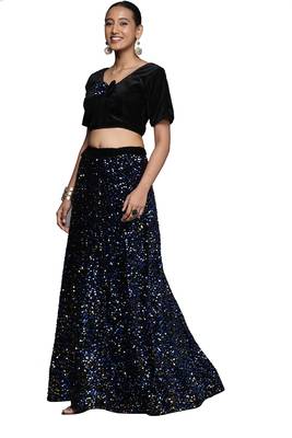 Multicolor sequins velvet semi stitched lehenga 4