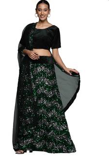 Multicolor sequins velvet semi stitched lehenga