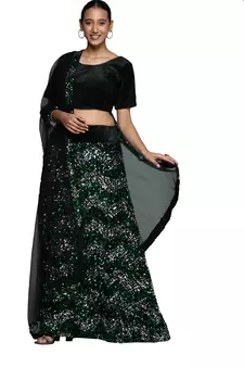 Multicolor sequins velvet semi stitched lehenga