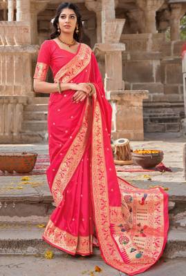 Pink woven banarasi silk saree with blouse 1