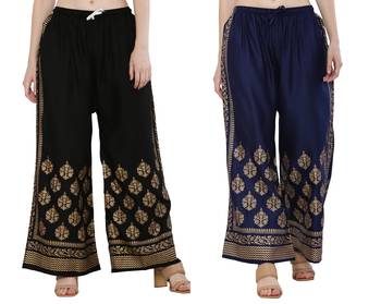 Women Black & Navy Combo Set Gold Print Palazzo-Pants (Free Size) 1