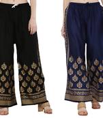 Women Black & Navy Combo Set Gold Print Palazzo-Pants (Free Size)