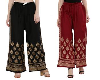 Women Black & Maroon Combo Set Gold Print Palazzo-Pants (Free Size) 1