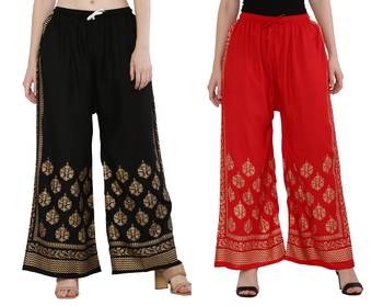 Women Black & Red Combo Set Gold Print Palazzo-Pants (Free Size) 1