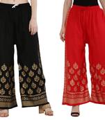 Women Black & Red Combo Set Gold Print Palazzo-Pants (Free Size)