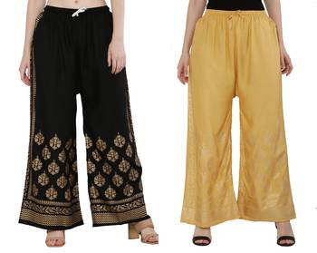Women Black & Peach Combo Set Gold Print Palazzo-Pants (Free Size) 1