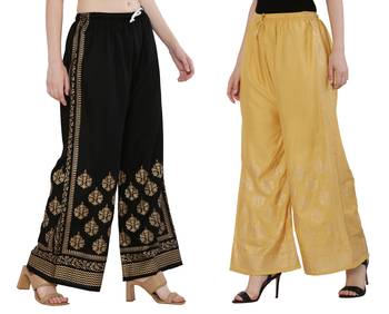Women Black & Peach Combo Set Gold Print Palazzo-Pants (Free Size) 2