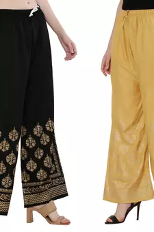 Women Black & Peach Combo Set Gold Print Palazzo-Pants (Free Size)
