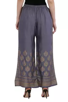 Women Black & Bluish Grey Combo Set Gold Print Palazzo-Pants (Free Size)