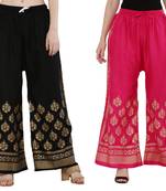 Women Black & Pink Combo Set Gold Print Palazzo-Pants (Free Size)