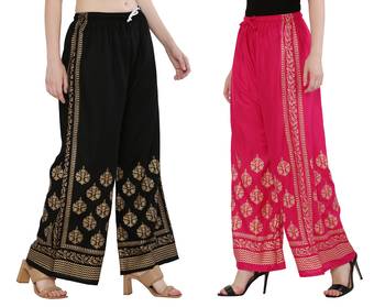 Women Black & Pink Combo Set Gold Print Palazzo-Pants (Free Size) 2