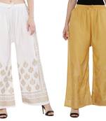 Women White & Peach Combo Set Gold Print Palazzo-Pants (Free Size)