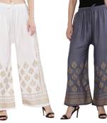 Women White & Bluish Grey Combo Set Gold Print Palazzo-Pants (Free Size)