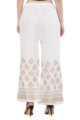 Women White & Pink Combo Set Gold Print Palazzo-Pants (Free Size) 3