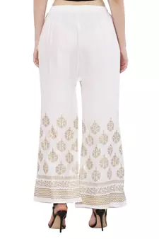 Women White & Pink Combo Set Gold Print Palazzo-Pants (Free Size)