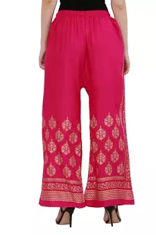 Women White & Pink Combo Set Gold Print Palazzo-Pants (Free Size)