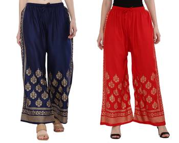 Women Navy & Red Combo Set Gold Print Palazzo-Pants (Free Size) 1