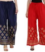 Women Navy & Red Combo Set Gold Print Palazzo-Pants (Free Size)