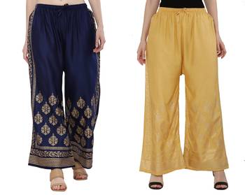 Women Navy & Peach Combo Set Gold Print Palazzo-Pants (Free Size) 1