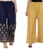 Women Navy & Peach Combo Set Gold Print Palazzo-Pants (Free Size)
