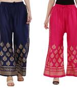 Women Navy & Pink Combo Set Gold Print Palazzo-Pants (Free Size)
