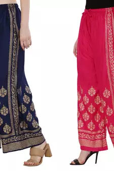Women Navy & Pink Combo Set Gold Print Palazzo-Pants (Free Size)