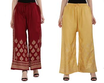 Women Maroon & Peach Combo Set Gold Print Palazzo-Pants (Free Size) 1