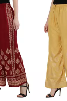 Women Maroon & Peach Combo Set Gold Print Palazzo-Pants (Free Size)