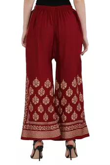 Women Maroon & Peach Combo Set Gold Print Palazzo-Pants (Free Size)