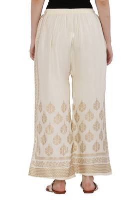 Women Cream & Bluish Grey Combo Set Gold Print Palazzo-Pants (Free Size) 3