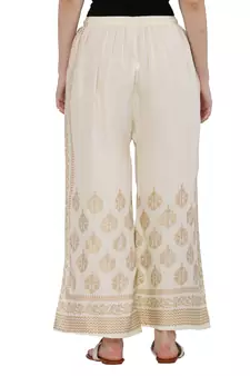 Women Cream & Bluish Grey Combo Set Gold Print Palazzo-Pants (Free Size)