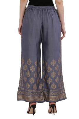 Women Cream & Bluish Grey Combo Set Gold Print Palazzo-Pants (Free Size) 4