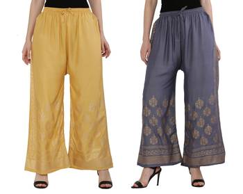 Women Peach & Bluish Grey Combo Set Gold Print Palazzo-Pants (Free Size) 1