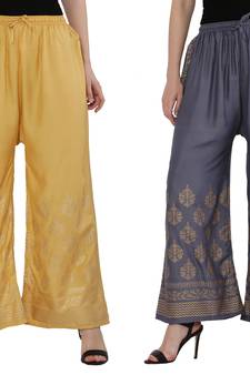 Women Peach & Bluish Grey Combo Set Gold Print Palazzo-Pants (Free Size)