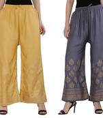Women Peach & Bluish Grey Combo Set Gold Print Palazzo-Pants (Free Size)