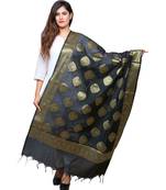 Banjara India Women's Banarasi Kora Silk Alia Butti Dupatta- Black