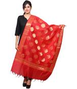 Banjara India Women's Banarasi Kora Silk Alia Butti Dupatta- Red