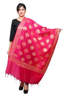 Banjara India Women's Banarasi Kora Silk Alia Butti Dupatta- Pink